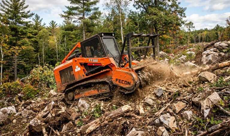 Forestry mulcher clearing dense brush and woody vegetation