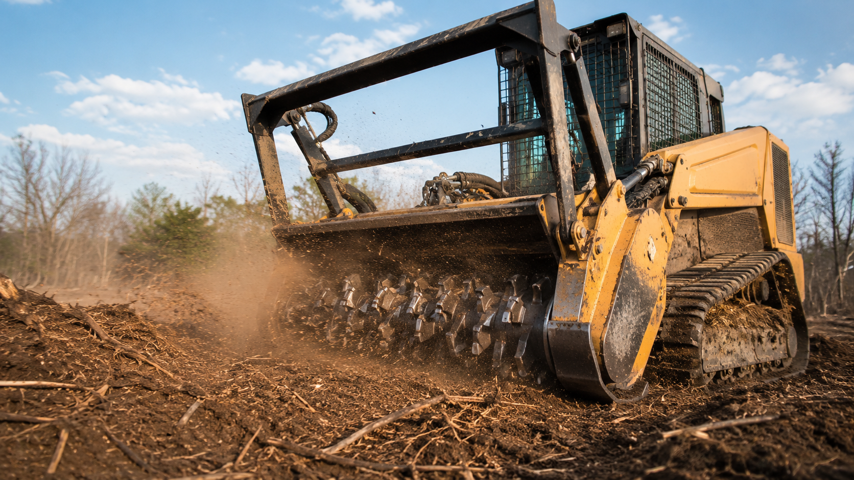 Carbide teeth on a forestry mulcher